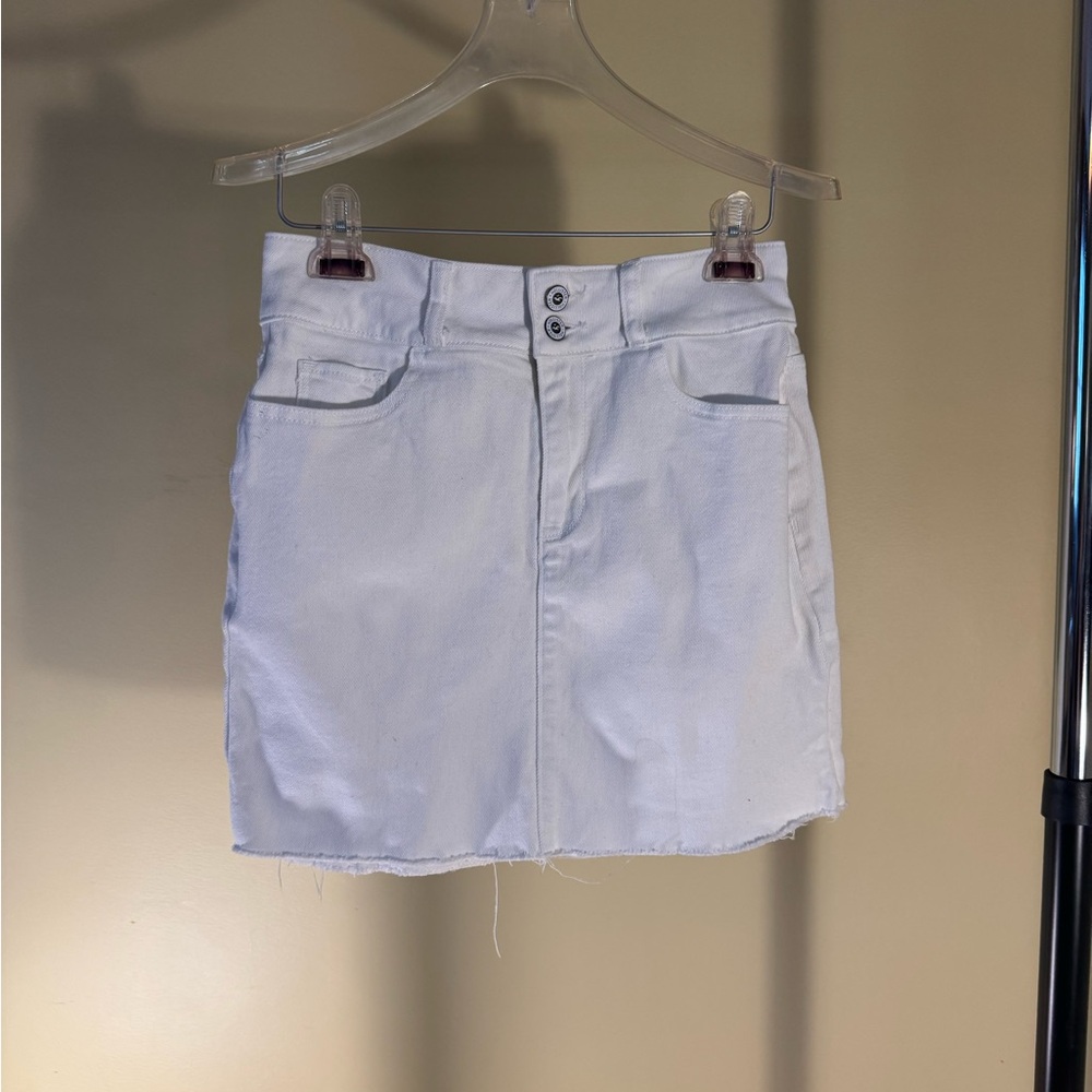 Hollister White Denim Mini Skirt with Raw Edge